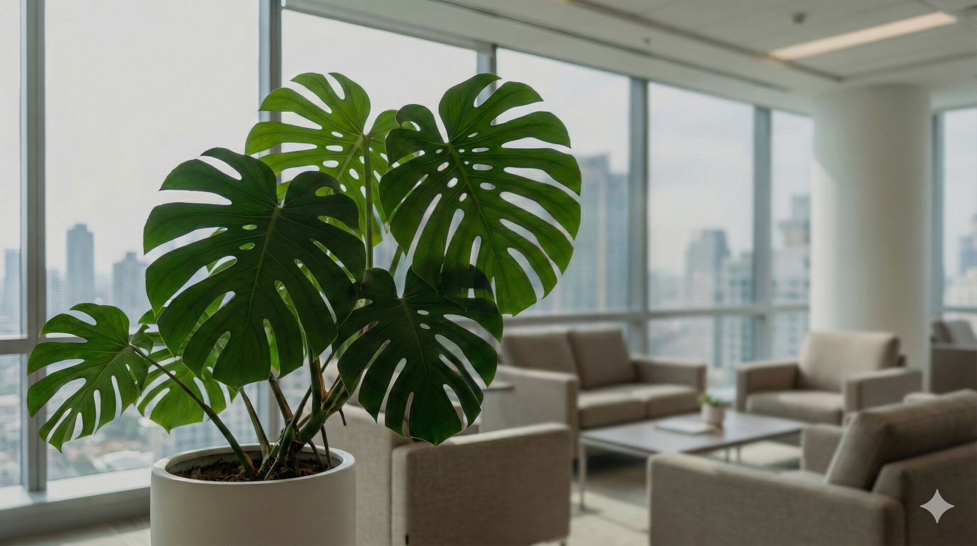 Professional workspace with monstera plant